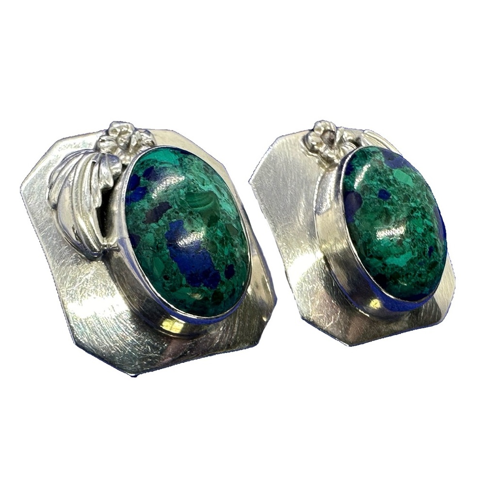 Vintage Carol Felley 925 Silver Malachite earrings - 1985